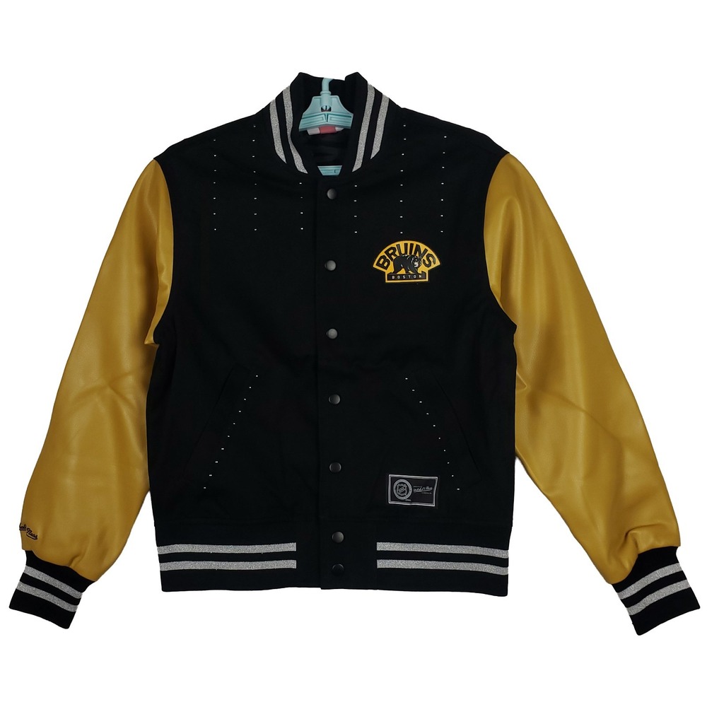 Boston‎ Bruins Mitchell & Ness NHL Womens Medium Varsity Jacket Metal Studs New